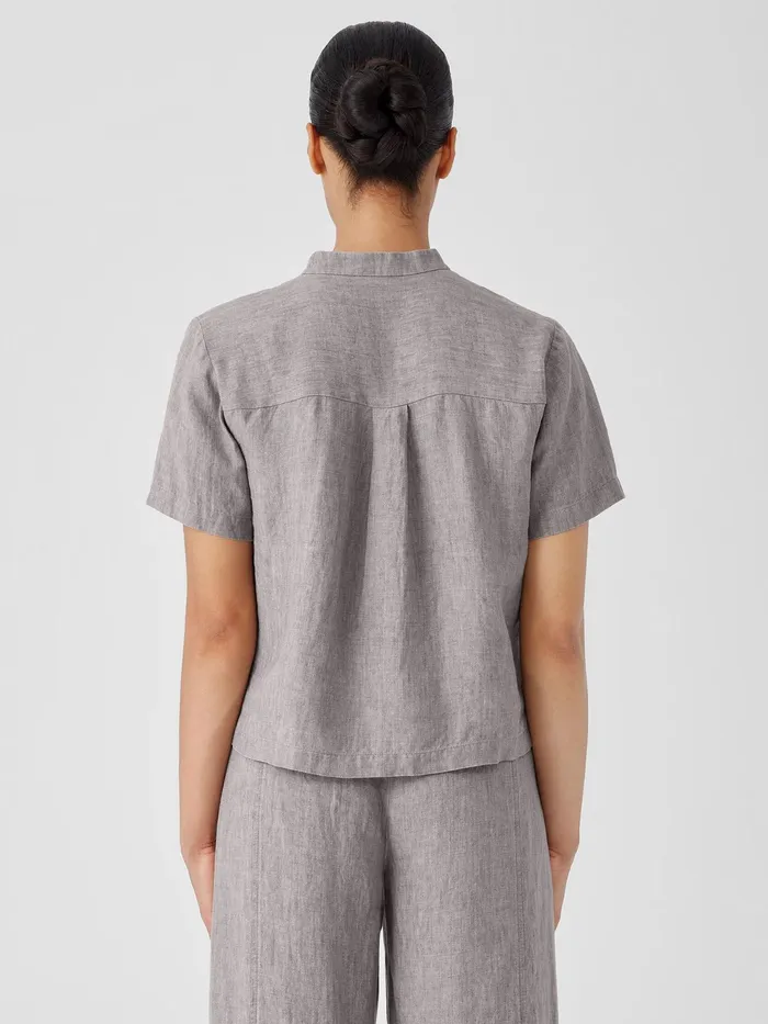 Washed Organic Linen Dlav Band Collar Shirt Stone Women Eileen Fisher Tops and Tees