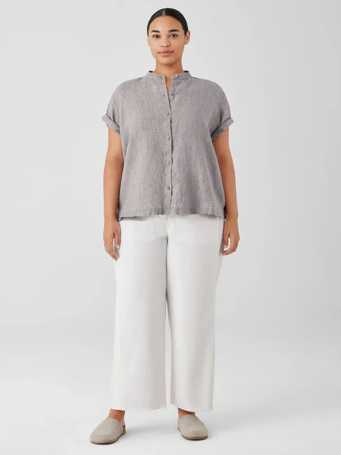 Washed Organic Linen Dlav Band Collar Shirt Stone Women Eileen Fisher Tops and Tees