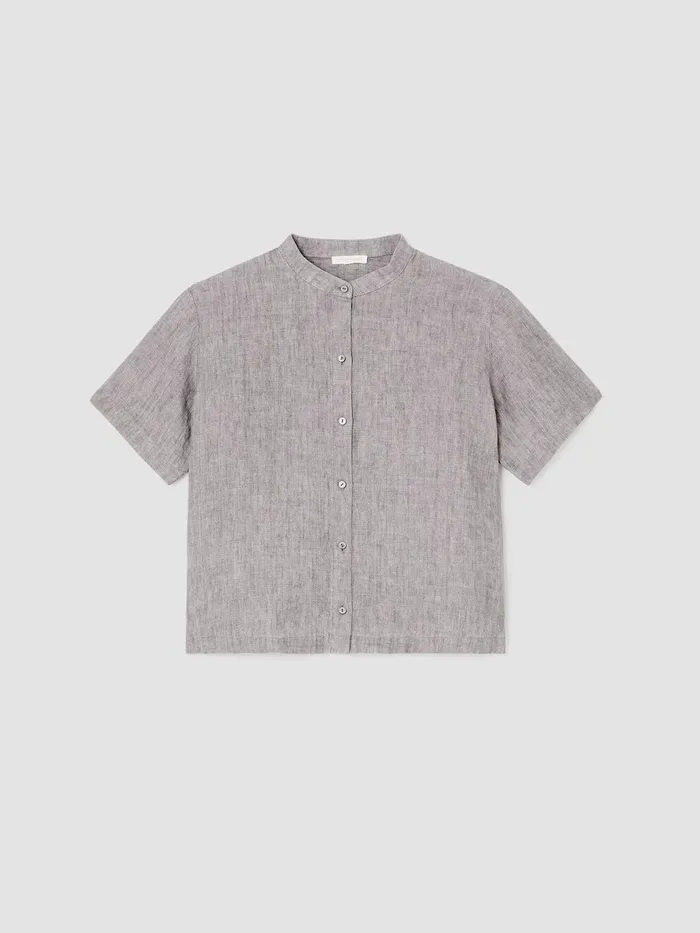 Washed Organic Linen Dlav Band Collar Shirt Stone Women Eileen Fisher Tops and Tees