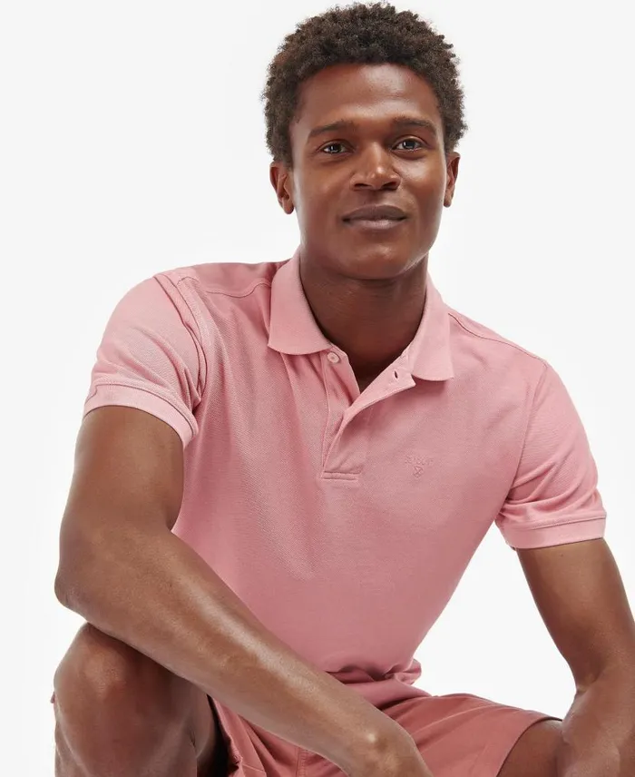 WashedOut Sports Polo Shirt Pink Salt Men Barbour Polo Shirts
