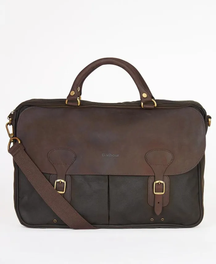 Wax Leather Briefcase Navy Men Barbour Bags and Luggage
