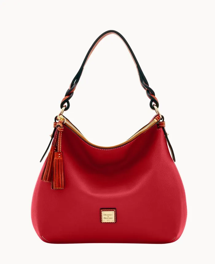Woman Pebble Grain Twist Strap Hobo Red Dooney and Bourke Shoulder Bags
