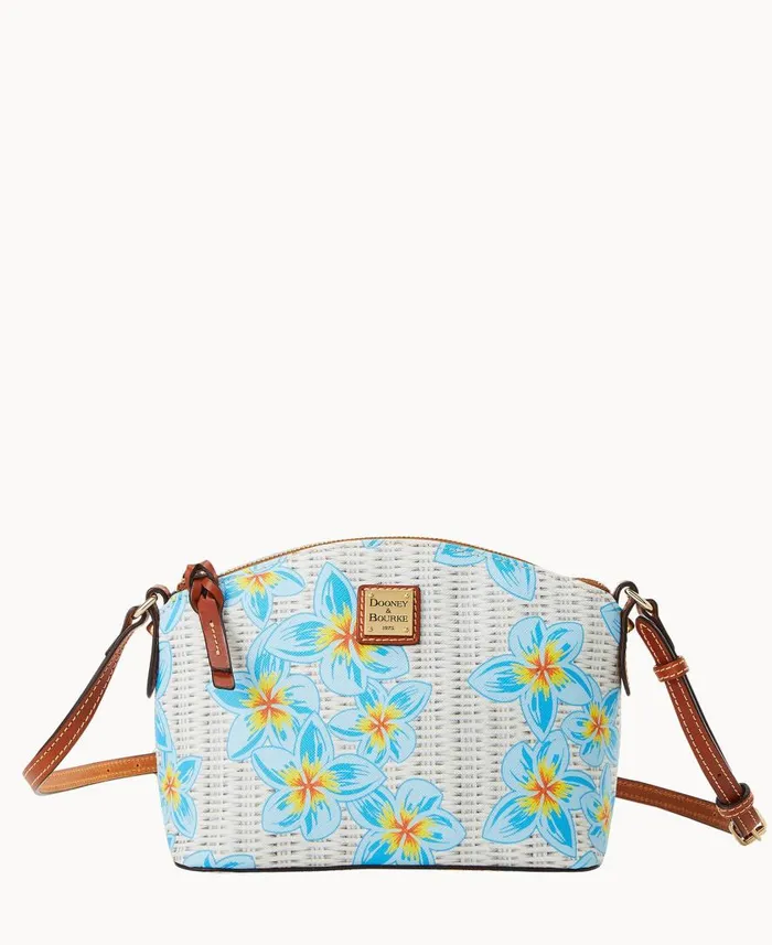 Woman Plumeria Suki Crossbody Sky Blue White Dooney and Bourke Crossbodies