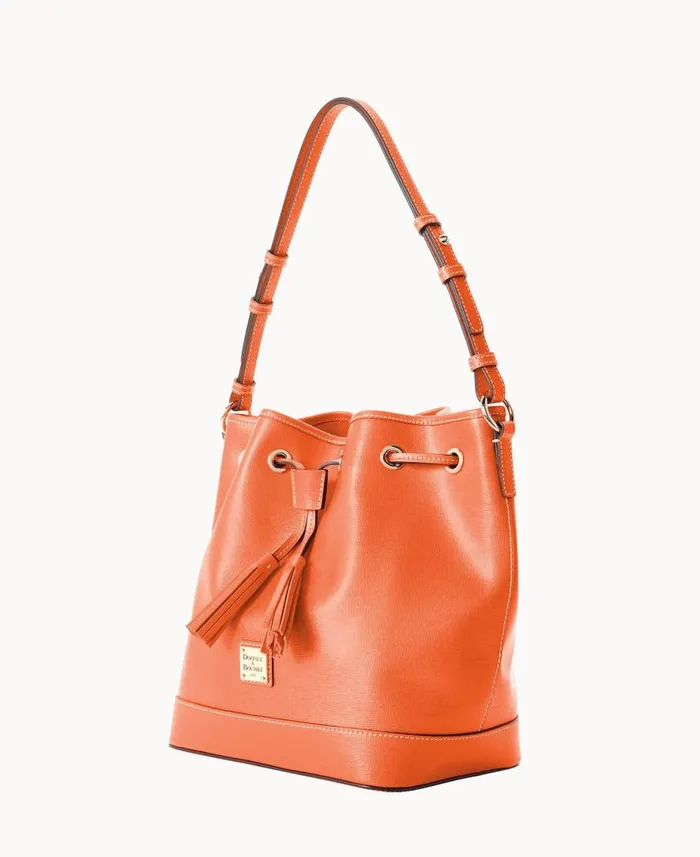 Woman Saffiano Drawstring Coral Dooney and Bourke Shoulder Bags Woman Saffiano Drawstring Coral Dooney and Bourke Shoulder Bags