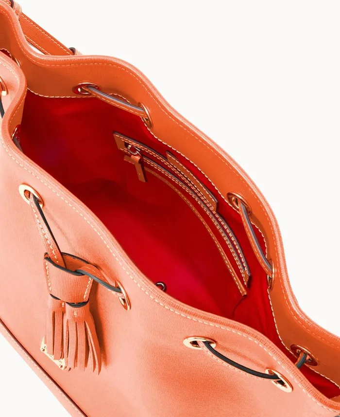 Woman Saffiano Drawstring Coral Dooney and Bourke Shoulder Bags Woman Saffiano Drawstring Coral Dooney and Bourke Shoulder Bags