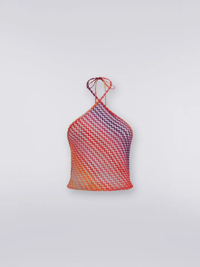 Women American Neckline Top With Multicoloured Zigzag Pink Missoni Beachwear