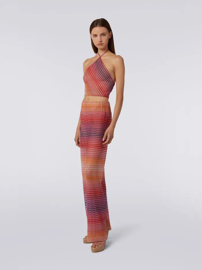 Women American Neckline Top With Multicoloured Zigzag Pink Missoni Beachwear Women American Neckline Top With Multicoloured Zigzag Pink Missoni Beachwear