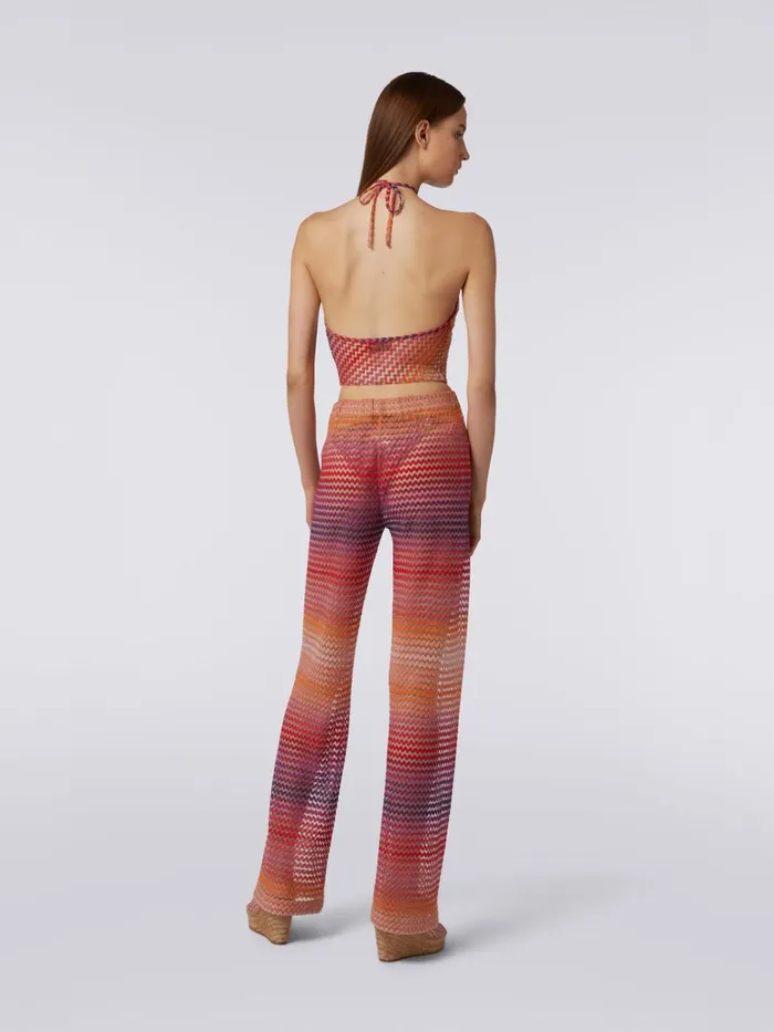 Women American Neckline Top With Multicoloured Zigzag Pink Missoni Beachwear Women American Neckline Top With Multicoloured Zigzag Pink Missoni Beachwear