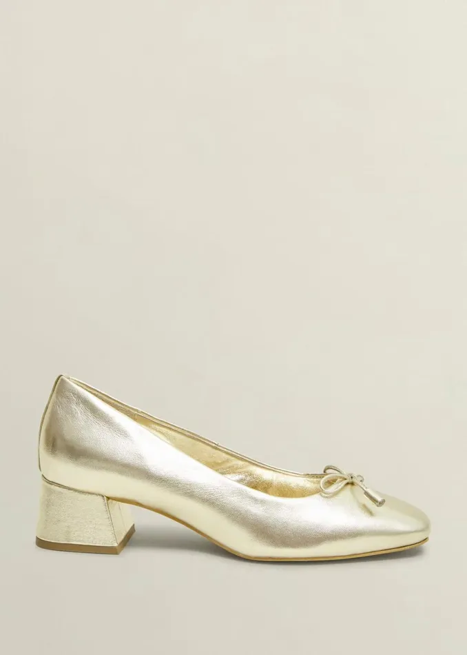 Women Andie Heeled Leather Ballerinas Gold Hobbs Flats