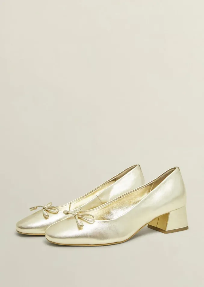 Women Andie Heeled Leather Ballerinas Gold Hobbs Flats