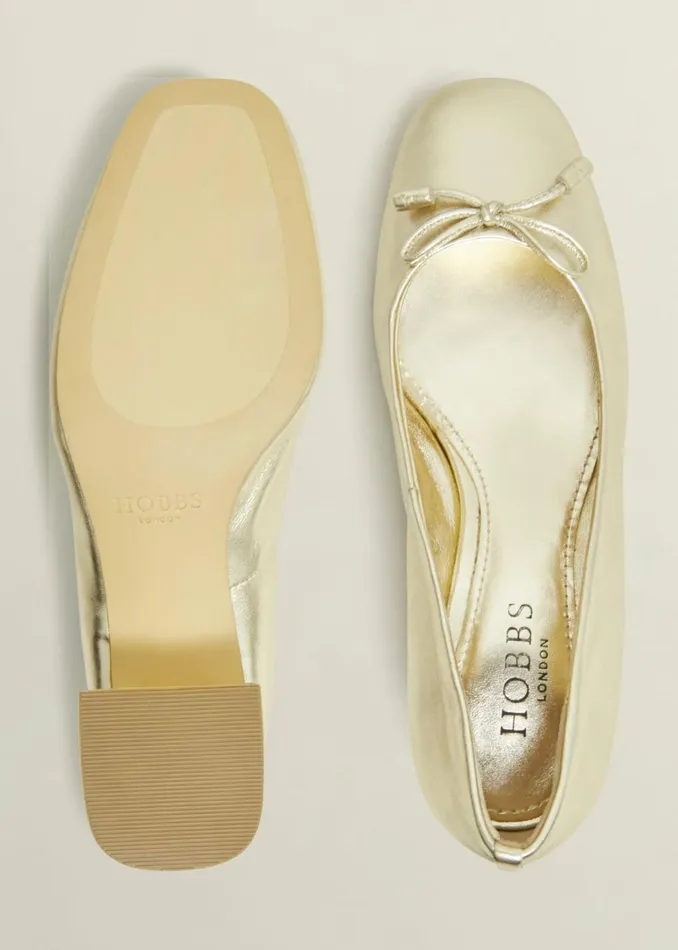 Women Andie Heeled Leather Ballerinas Gold Hobbs Flats