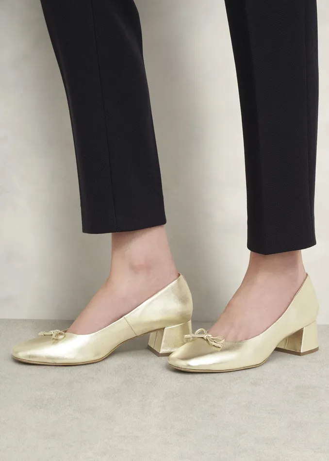 Women Andie Heeled Leather Ballerinas Gold Hobbs Flats