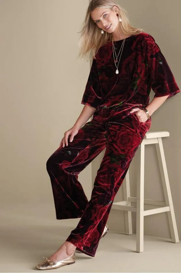 Women Aria Velvet Wide Leg Pants Cabernet Soft Surroundings Pants