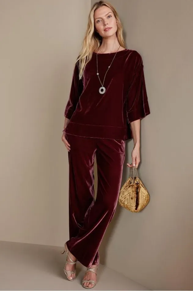 Women Aria Velvet Wide Leg Pants Cabernet Soft Surroundings Pants