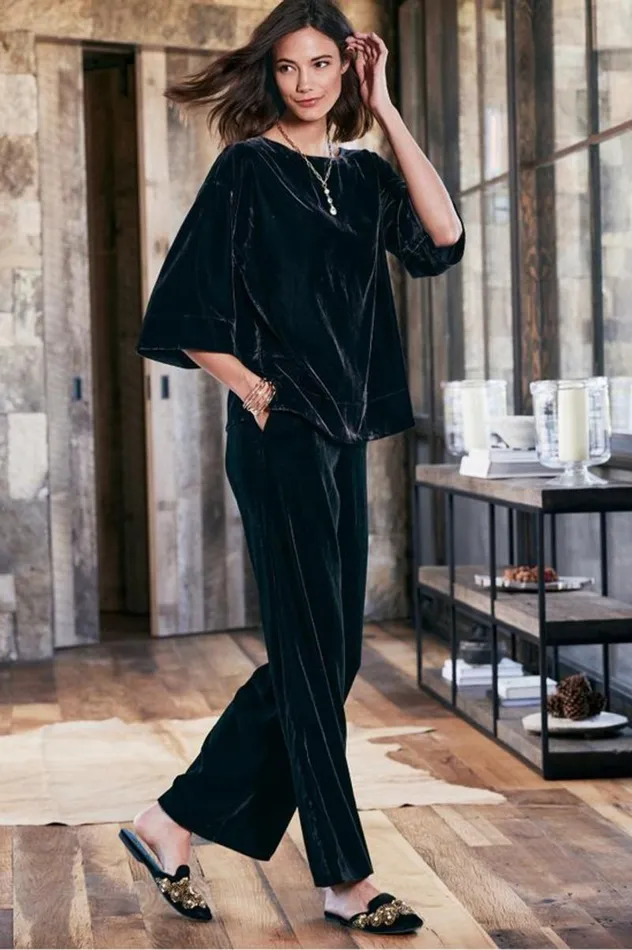 Women Aria Velvet Wide Leg Pants Cabernet Soft Surroundings Pants