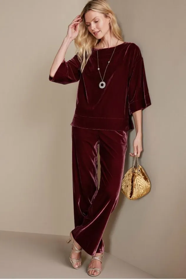 Women Aria Velvet Wide Leg Pants Cabernet Soft Surroundings Pants