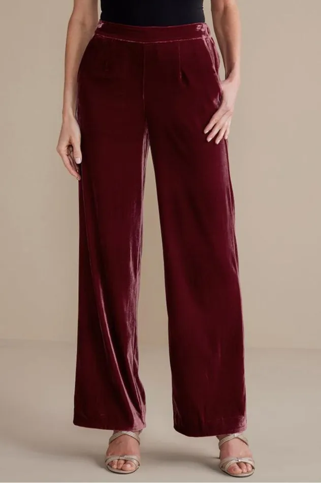 Women Aria Velvet Wide Leg Pants Cabernet Soft Surroundings Pants