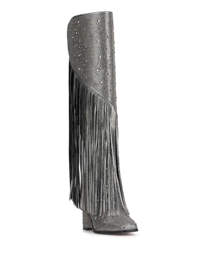 Women Asire Fringe Boot In Pewter Jessica Simpson Boots and Booties