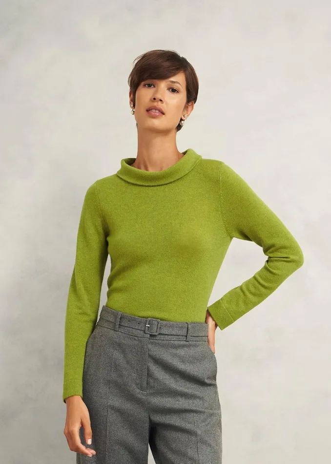 Women Audrey Wool Cashmere Jumper Lime Green Hobbs Jumpers and Cardigans