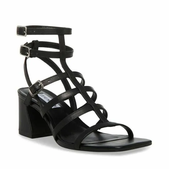 Women AUGUST BLACK LEATHER Black Leather Steve Madden Sandals Women AUGUST BLACK LEATHER Black Leather Steve Madden Sandals