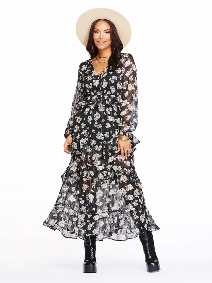 Women Baianca Maxi Dress In Pressed Florets Black Jessica Simpson Dresses