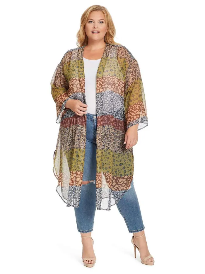 Women Blaine Kimono In Blooming Patchwork Jessica Simpson Jackets Blazers and Kimonos