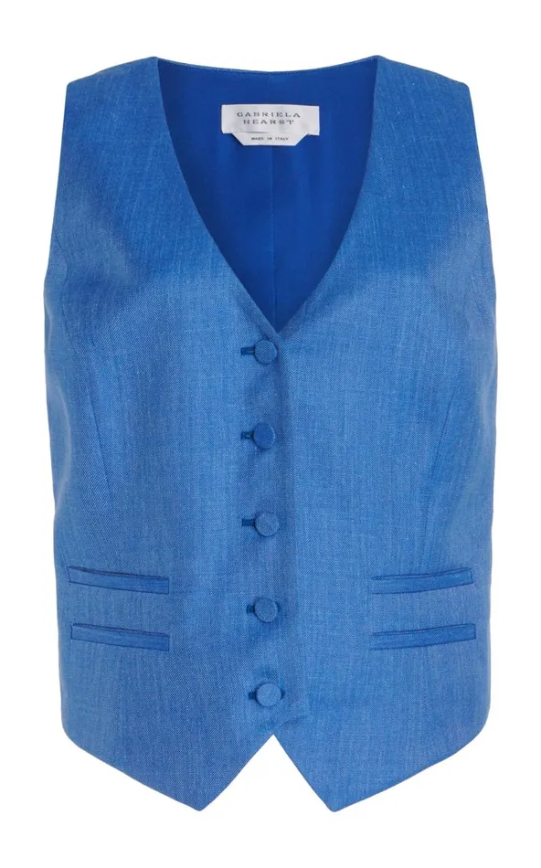 Women Blazers and Vests Gabriela Hearst Coleridge Vest In Sapphire Virgin Wool And Silk Linen Women Blazers and Vests Gabriela Hearst Coleridge Vest In Sapphire Virgin Wool And Silk Linen