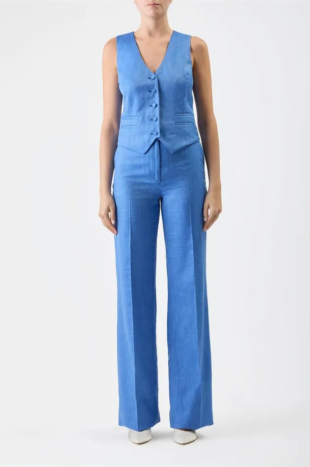 Women Blazers and Vests Gabriela Hearst Coleridge Vest In Sapphire Virgin Wool And Silk Linen