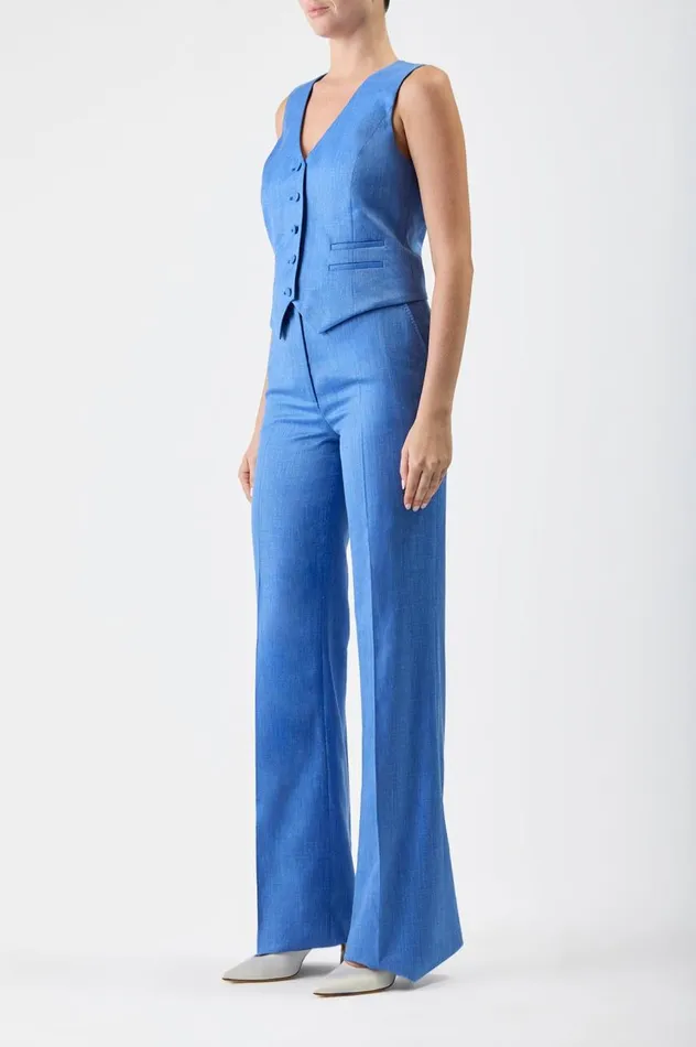 Women Blazers and Vests Gabriela Hearst Coleridge Vest In Sapphire Virgin Wool And Silk Linen