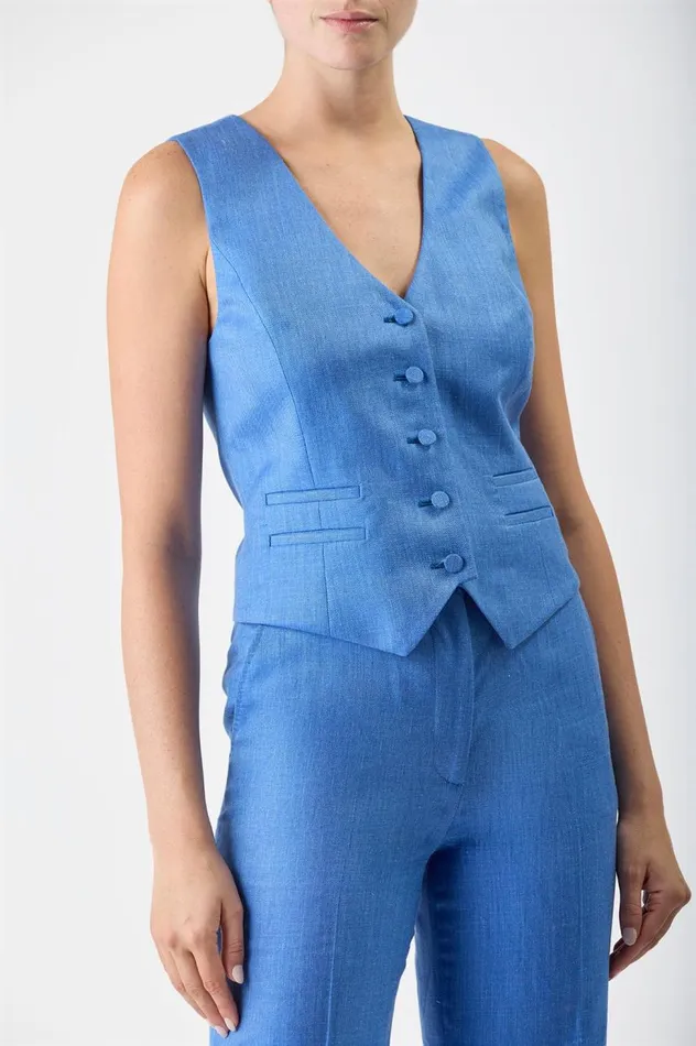 Women Blazers and Vests Gabriela Hearst Coleridge Vest In Sapphire Virgin Wool And Silk Linen