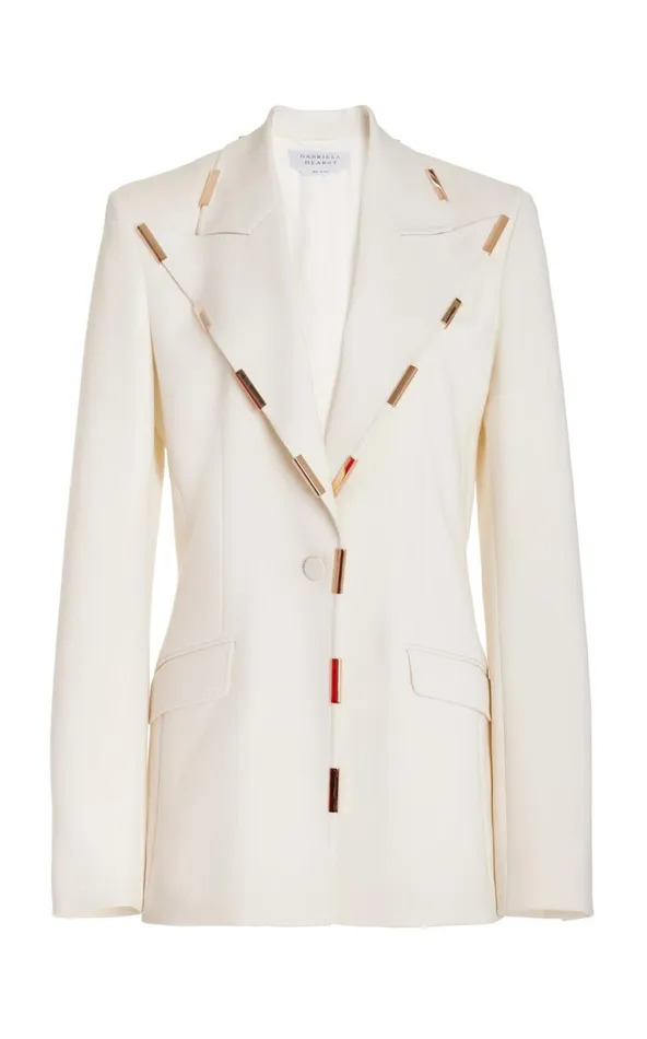 Women Blazers and Vests Gabriela Hearst Leiva Blazer In Ivory Sportswear Wool With Gold Bars