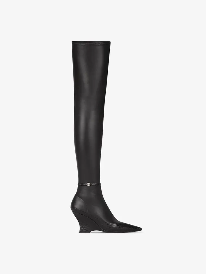 Women Boots and Booties Givenchy Raven Overtheknee Boots In Leather And Ayers Black