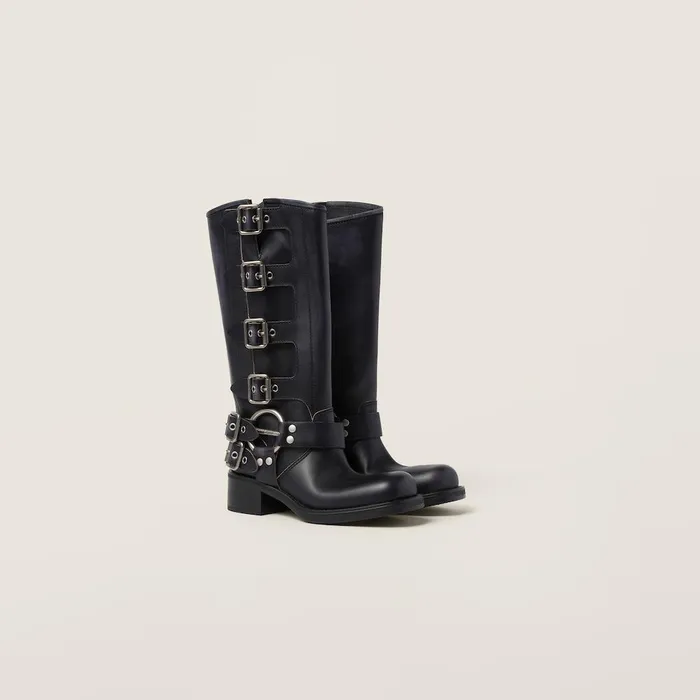 Women Boots And Ankle Boots Miu Miu Leather Boots Black