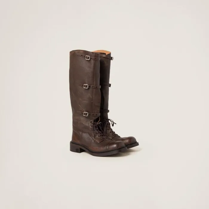 Women Boots And Ankle Boots Miu Miu Leather Boots Cocoa Brown