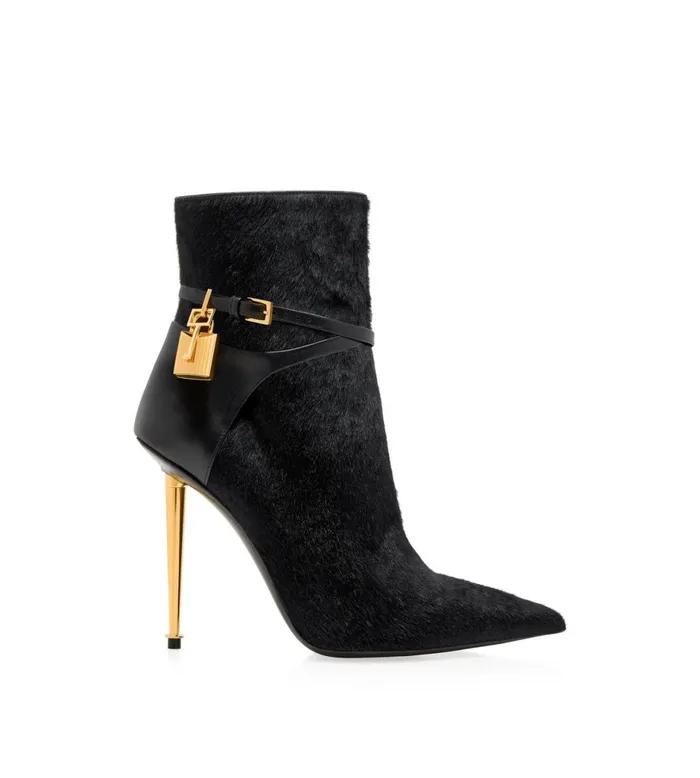 Women Boots Tom Ford Calf Hair Padlock Ankle Boot Black