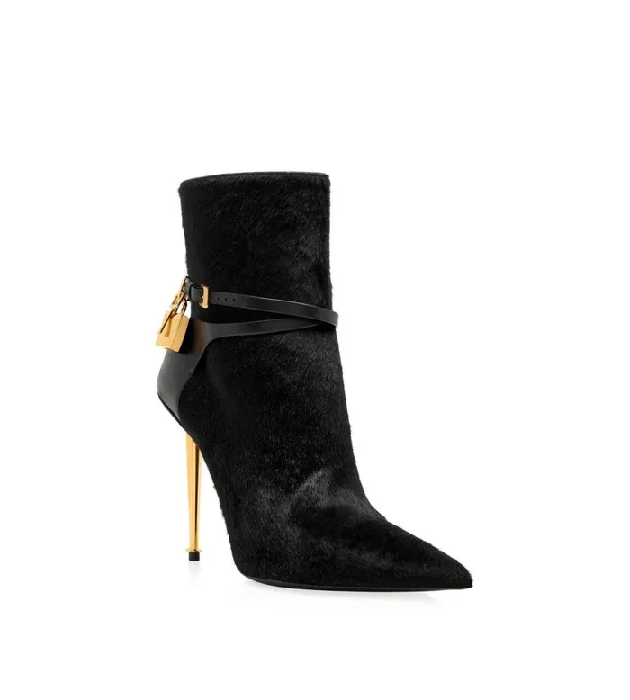 Women Boots Tom Ford Calf Hair Padlock Ankle Boot Black Women Boots Tom Ford Calf Hair Padlock Ankle Boot Black