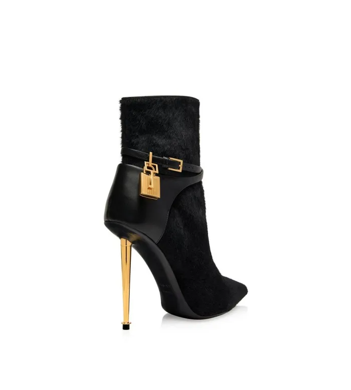Women Boots Tom Ford Calf Hair Padlock Ankle Boot Black Women Boots Tom Ford Calf Hair Padlock Ankle Boot Black
