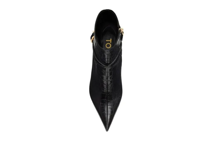 Women Boots Tom Ford Shiny Stamped Crocodile Leather Padlock Ankle Boot Black Women Boots Tom Ford Shiny Stamped Crocodile Leather Padlock Ankle Boot Black