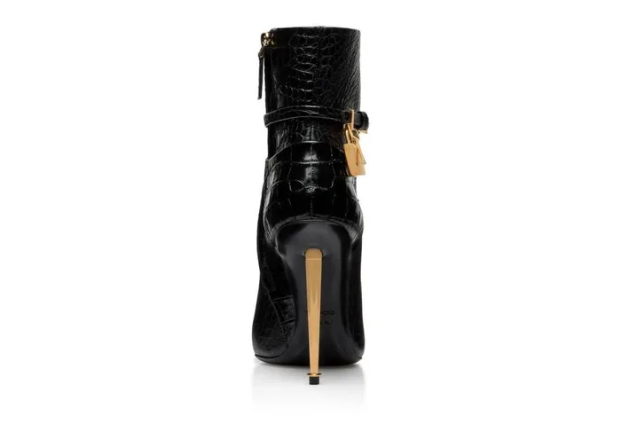 Women Boots Tom Ford Shiny Stamped Crocodile Leather Padlock Ankle Boot Black Women Boots Tom Ford Shiny Stamped Crocodile Leather Padlock Ankle Boot Black
