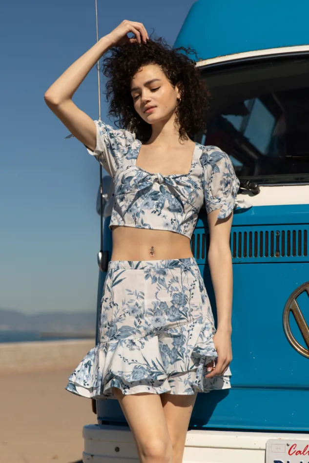 Women Bottoms YUMI KIM Ruffle Mini Skirt Floral Mini Skirt Lunar Garden Cyan