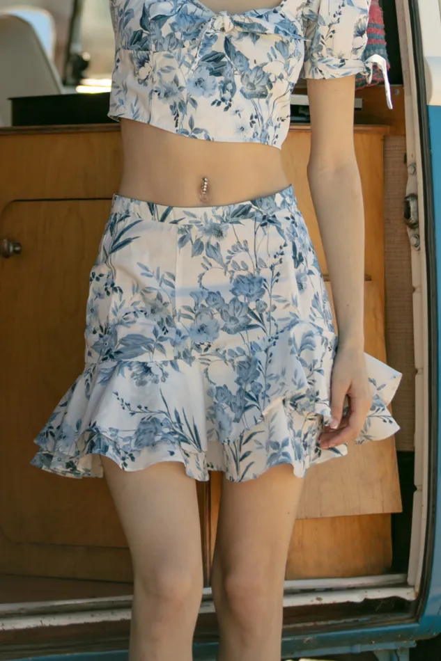 Women Bottoms YUMI KIM Ruffle Mini Skirt Floral Mini Skirt Lunar Garden Cyan Women Bottoms YUMI KIM Ruffle Mini Skirt Floral Mini Skirt Lunar Garden Cyan