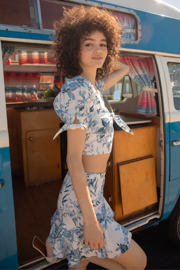 Women Bottoms YUMI KIM Ruffle Mini Skirt Floral Mini Skirt Lunar Garden Cyan Women Bottoms YUMI KIM Ruffle Mini Skirt Floral Mini Skirt Lunar Garden Cyan