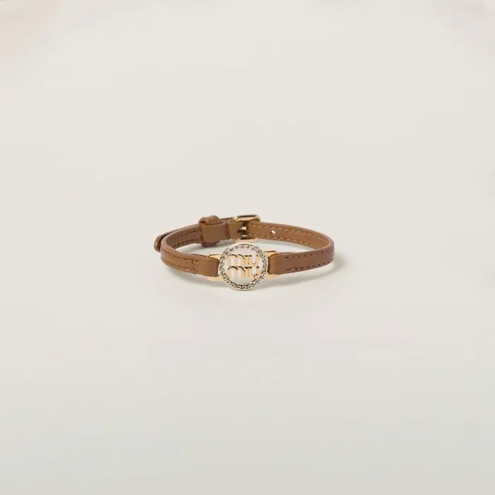 Women Bracelets Miu Miu Madras Leather Bracelet Caramel
