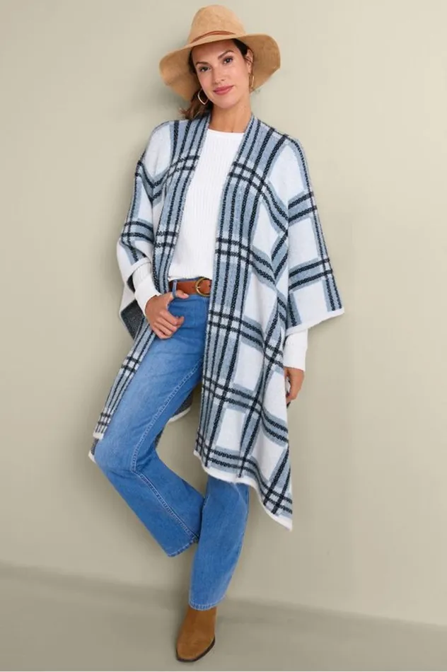 Women Braunwyn Plaid Wrap Blue Windowpane Plaid Soft Surroundings Scarves and Wraps