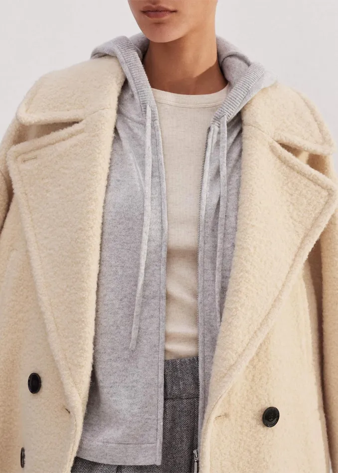 Women Cashmere Relaxed Fit Box Zip Hoody Silver Grey Mlange MEEM