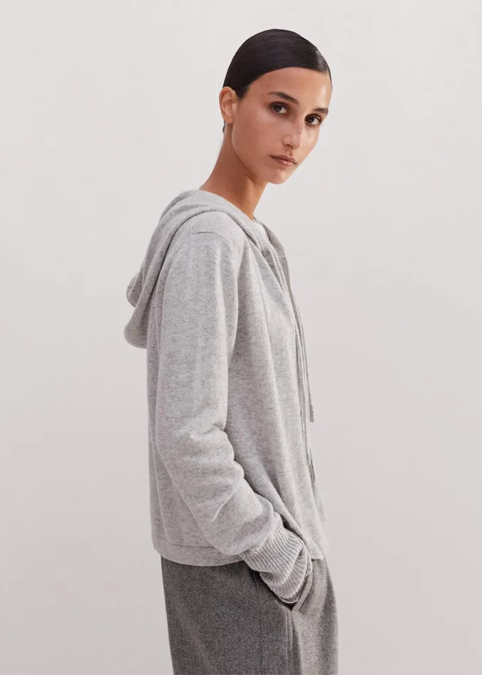 Women Cashmere Relaxed Fit Box Zip Hoody Silver Grey Mlange MEEM