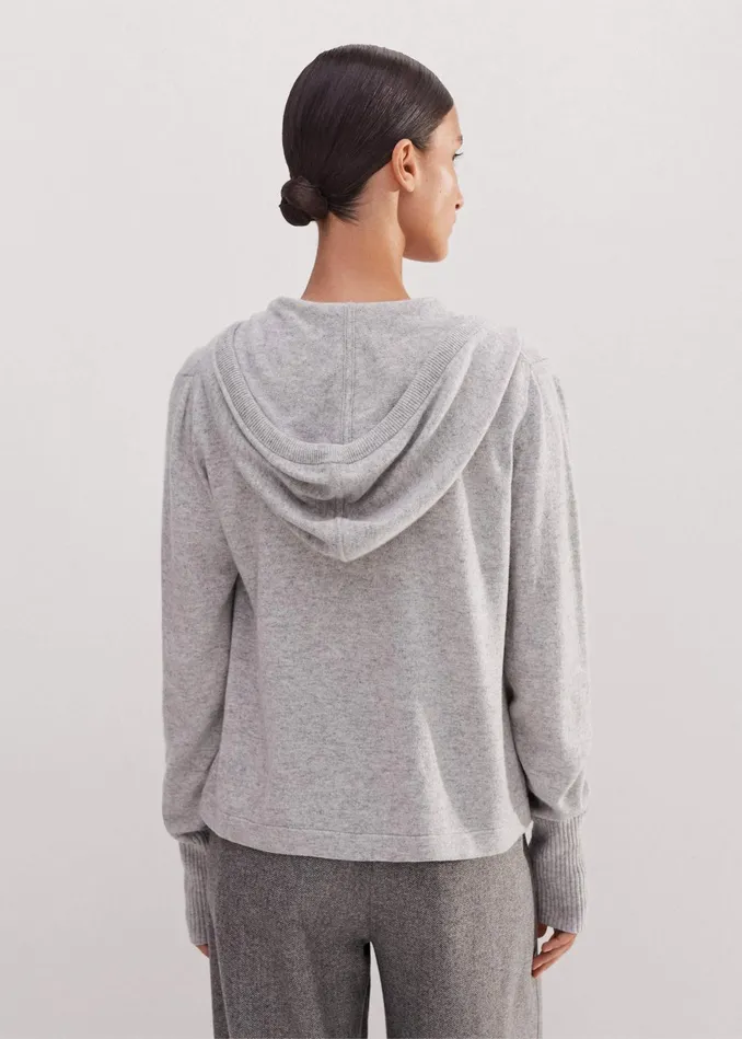 Women Cashmere Relaxed Fit Box Zip Hoody Silver Grey Mlange MEEM