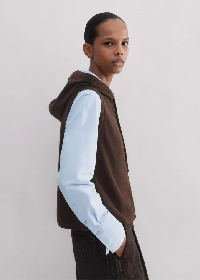 Women Cashmere Sleeveless Relaxed Zip Hoodie Espresso Brown MEEM