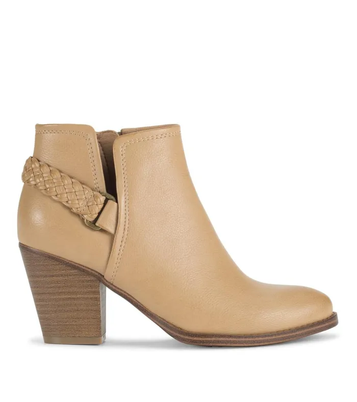 Women Charlotte Block Heel Bootie Camel Baretraps Booties