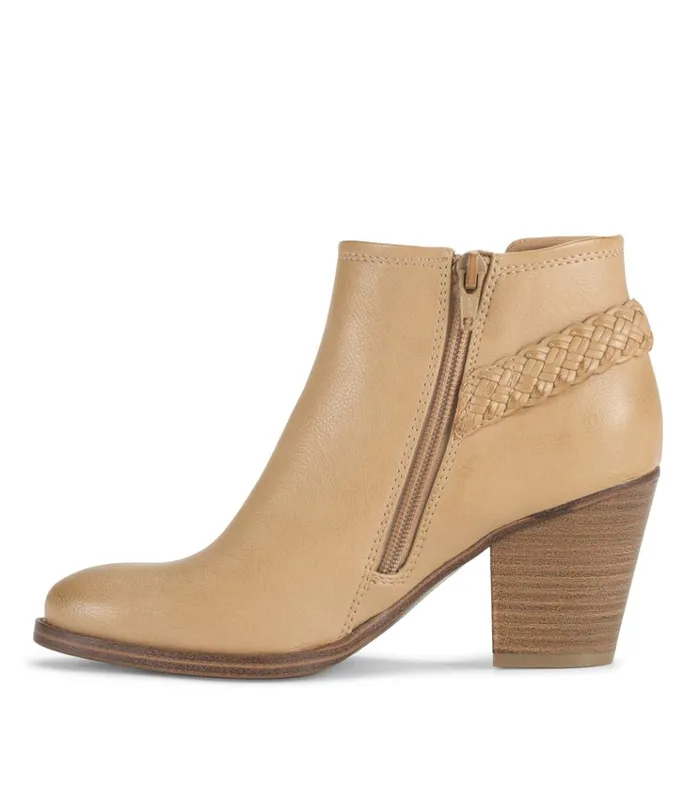Women Charlotte Block Heel Bootie Camel Baretraps Booties